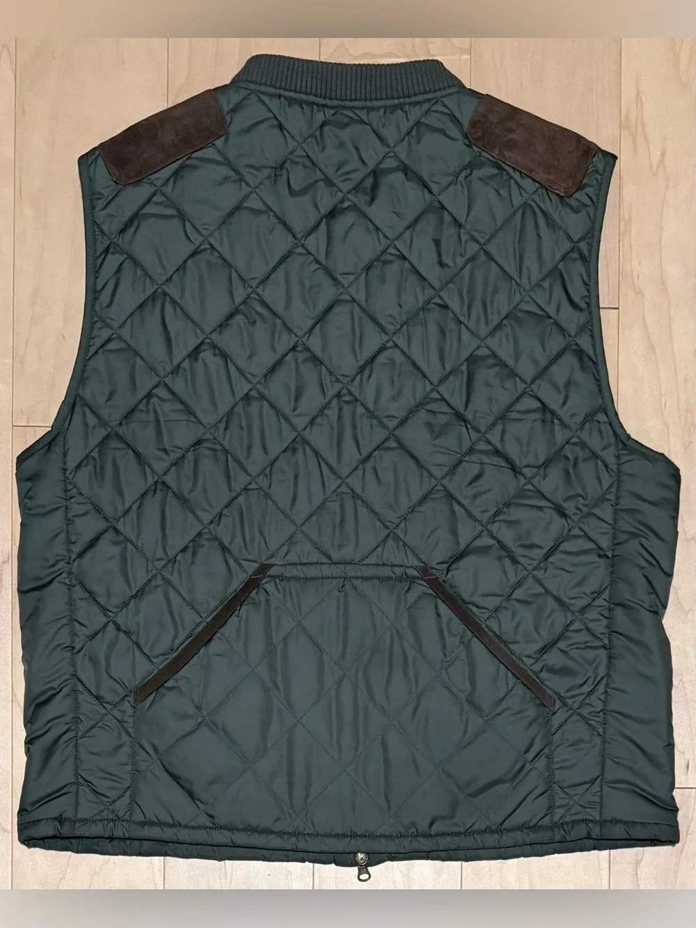 Polo Ralph Lauren Full Zip Quilted Hunting Vest Suede Leather Green Men’s Large